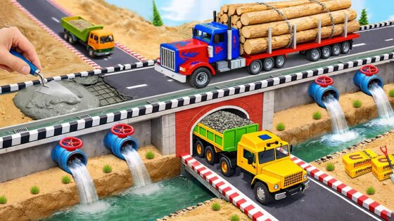 DIY Mini Tractor Builds a Highway Bridge with Automatic Water Drainage System Science Project